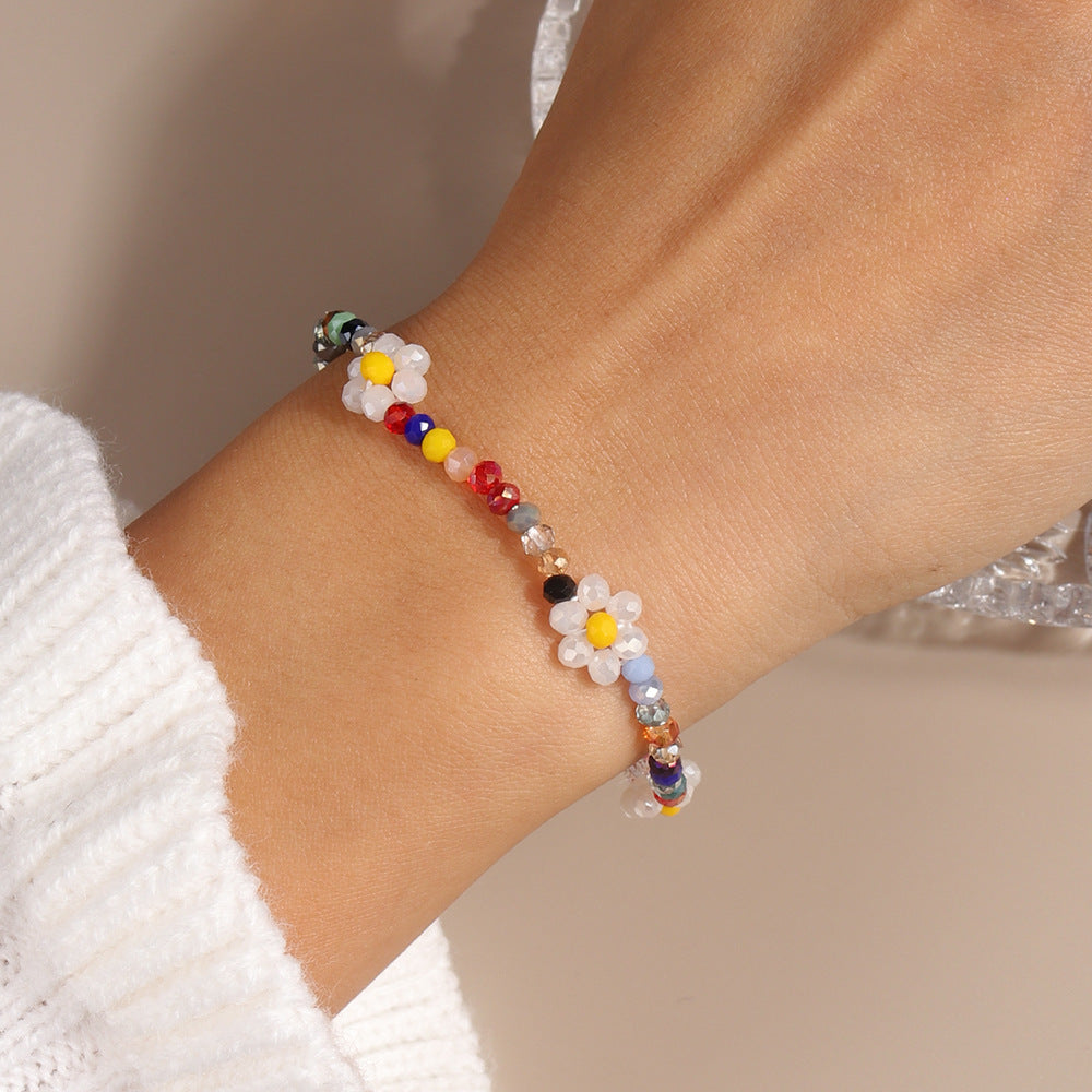 Wholesale Rice Beads Colorful Daisy Small Flowers Resin Bracelet